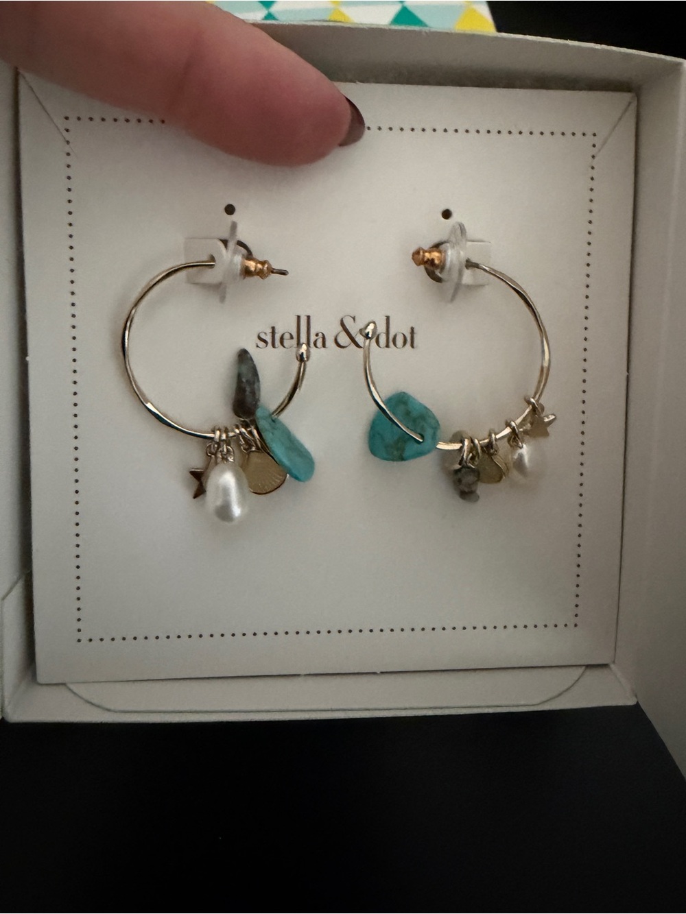 Stella & Dot Turquoise beachcomber Charm Hoop Earrings - Gold